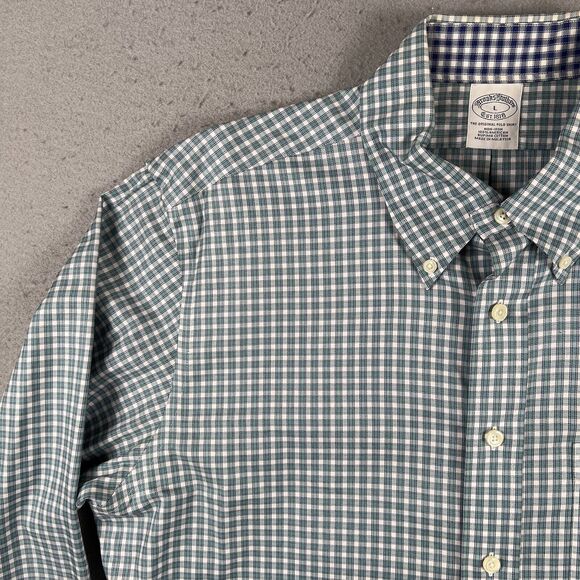 Brooks Brother The Original Polo Green Check Button Down Long Sleeve Shirt Men L - Picture 5 of 16